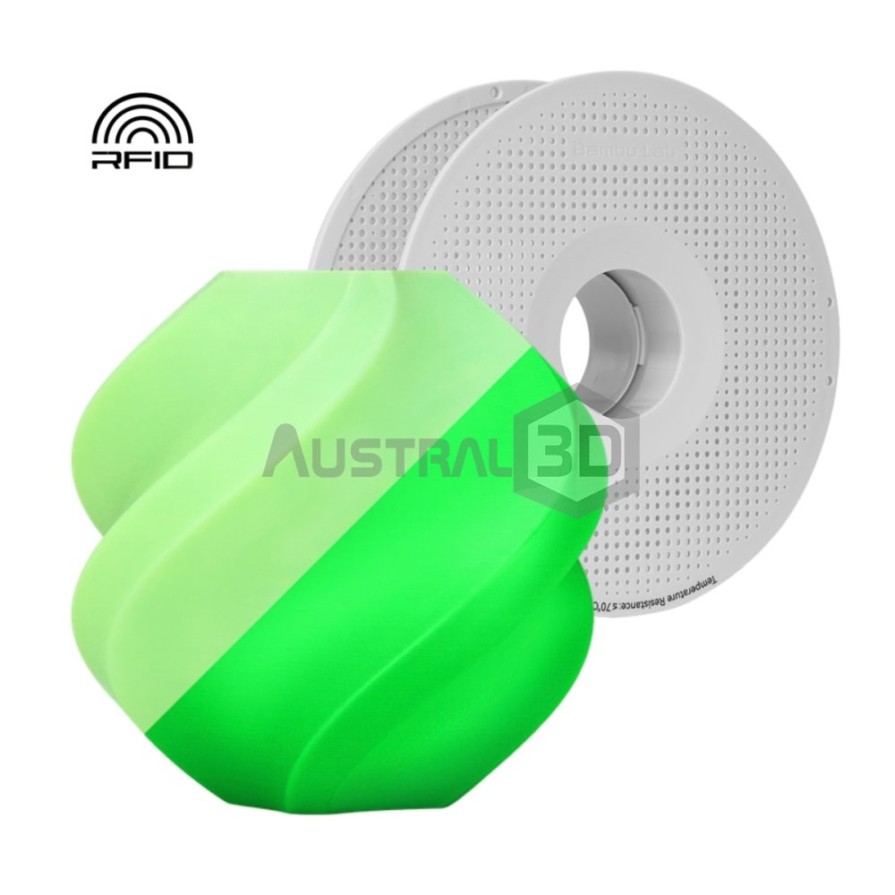 Filamento 3D Bambu Lab PLA Glow 1kg 1.75mm VERDE brilla en la oscuridad