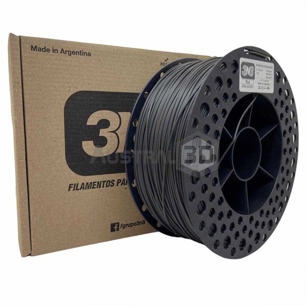 Filamento 3D 3n3 PLA GRIS ACERO 1.75mm 1KG